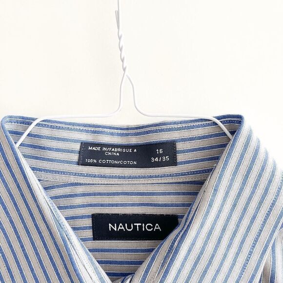 Nautica Mens Dress Shirt Cotton Button Down Long Sleeve Blue US Neck Size 16 - Picture 4 of 7